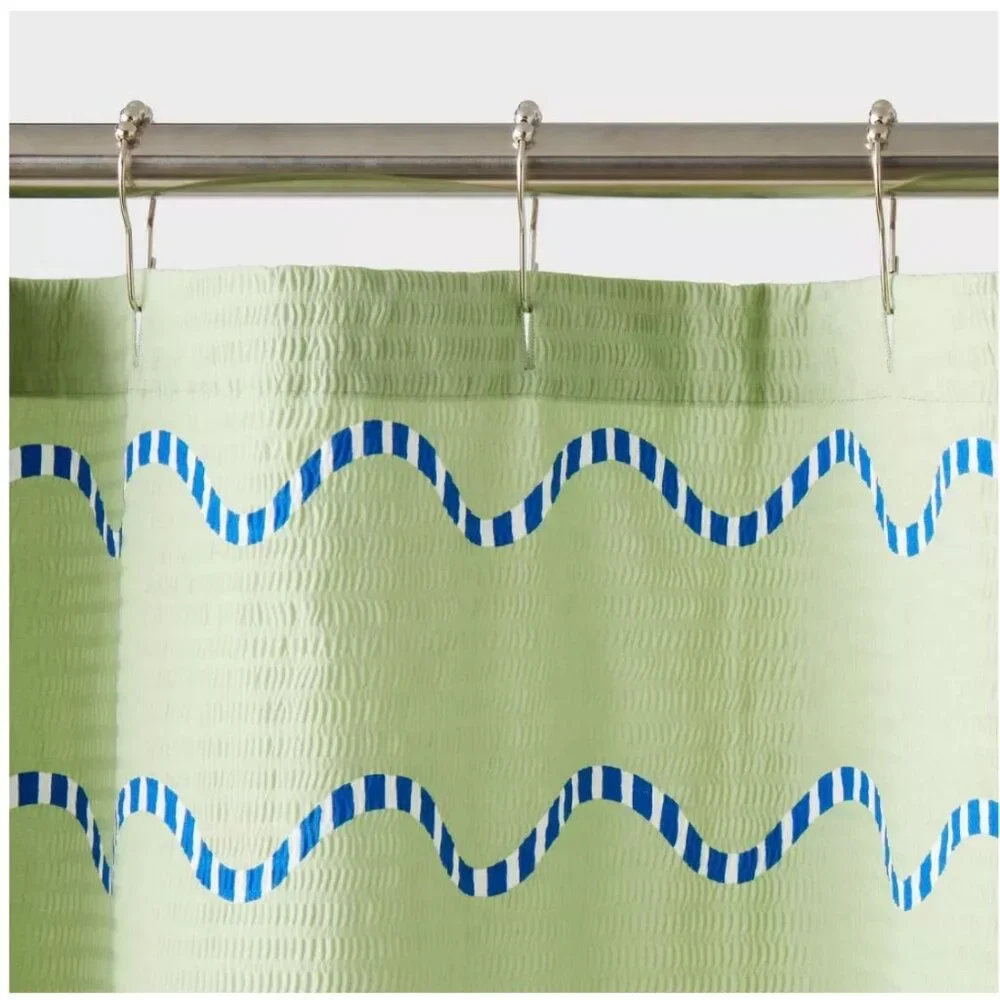 ROOM ESSENTIALS Green Shower Curtain & 12 Shower Hooks Bath Set 72X72